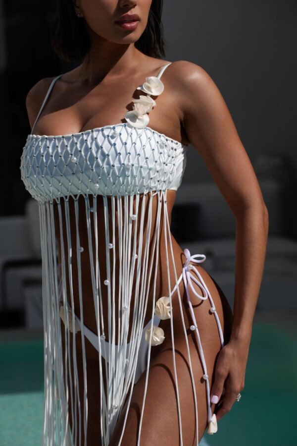 Fleur Fringe Cover Up Top White
